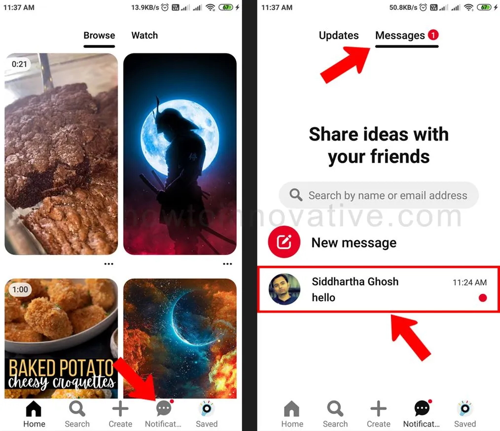 Hide messages on Pinterest using Android, iPhone, iPad