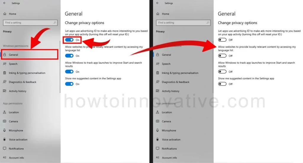 Windows 10 Privacy Settings - Disable targeted advertising