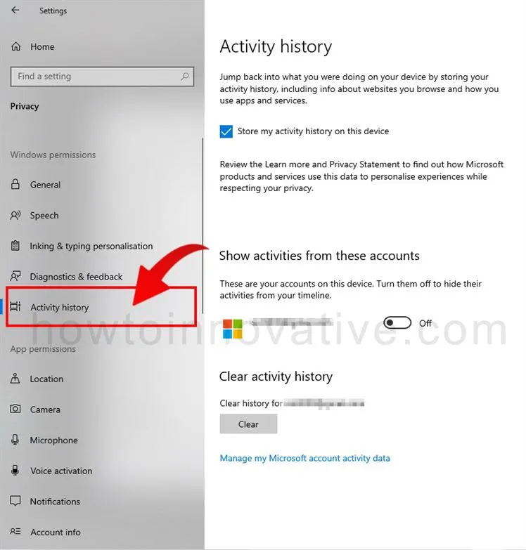 Windows 10 Privacy Settings - Turn Off Activity History