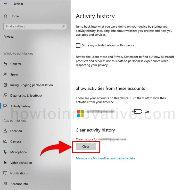 Windows 10 Privacy Settings - Turn Off Activity History