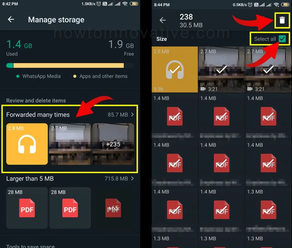 Clear WhatsApp Storage - How To Clear WhatsApp Storage - Review and delete multiple forwarded items