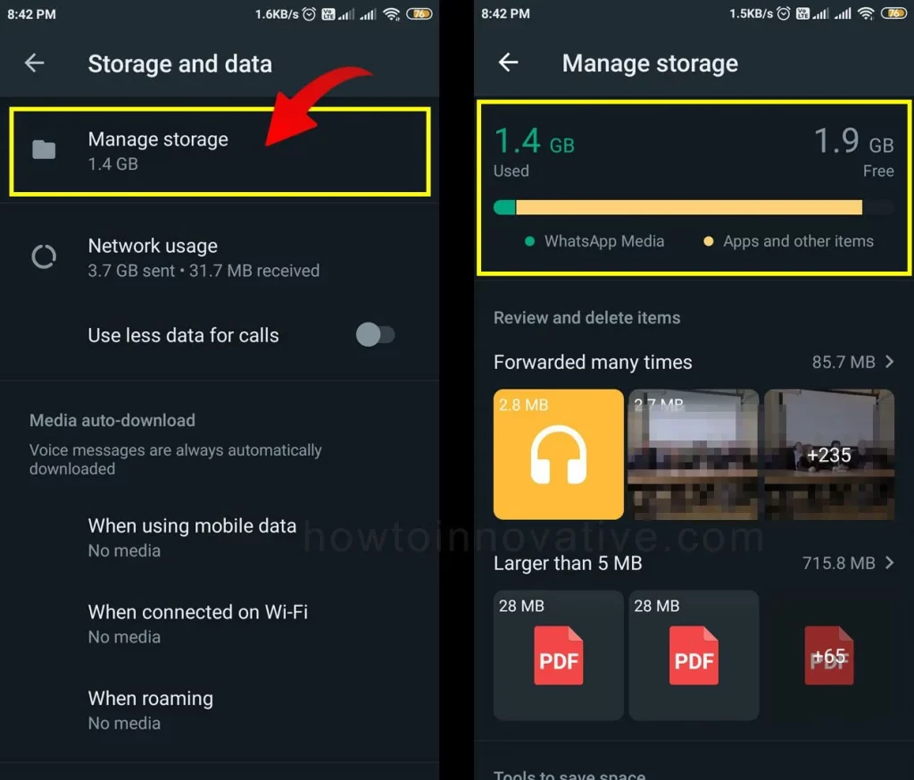 Clear Whatsapp Storage - How To Manage WhatsApp Storage - Check Storage Usage