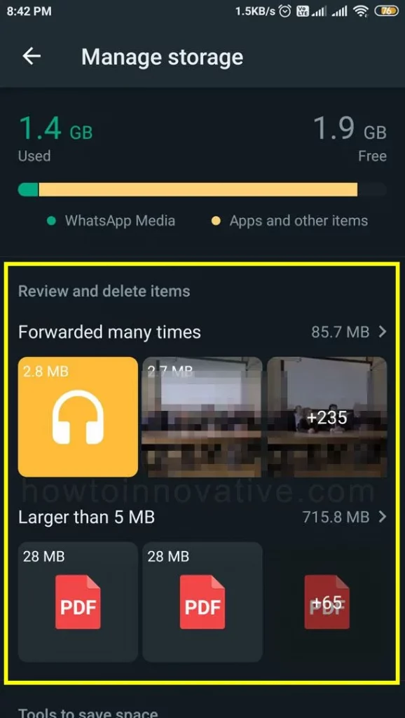Clear WhatsApp Storage - How To Manage WhatsApp Storage - Review and Delete Items